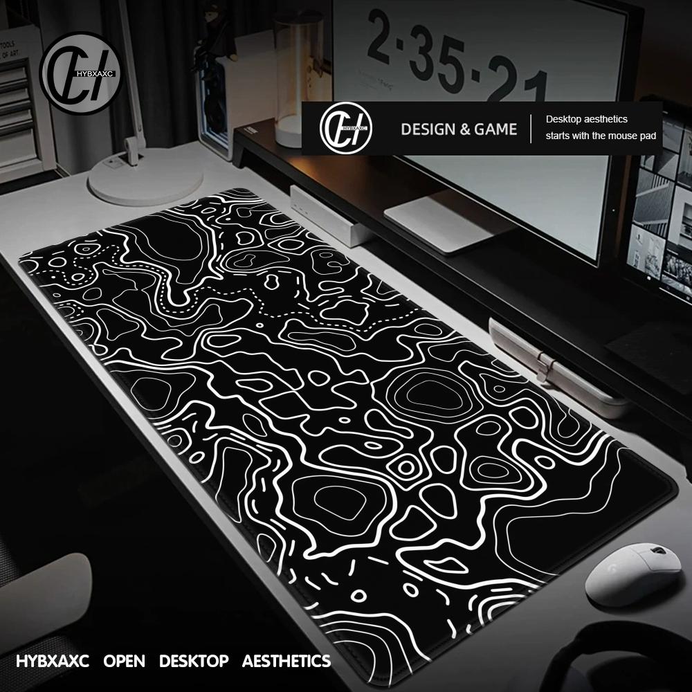 Gaming Accessories White - 1200x600 Black White Topographic Map Mousepad