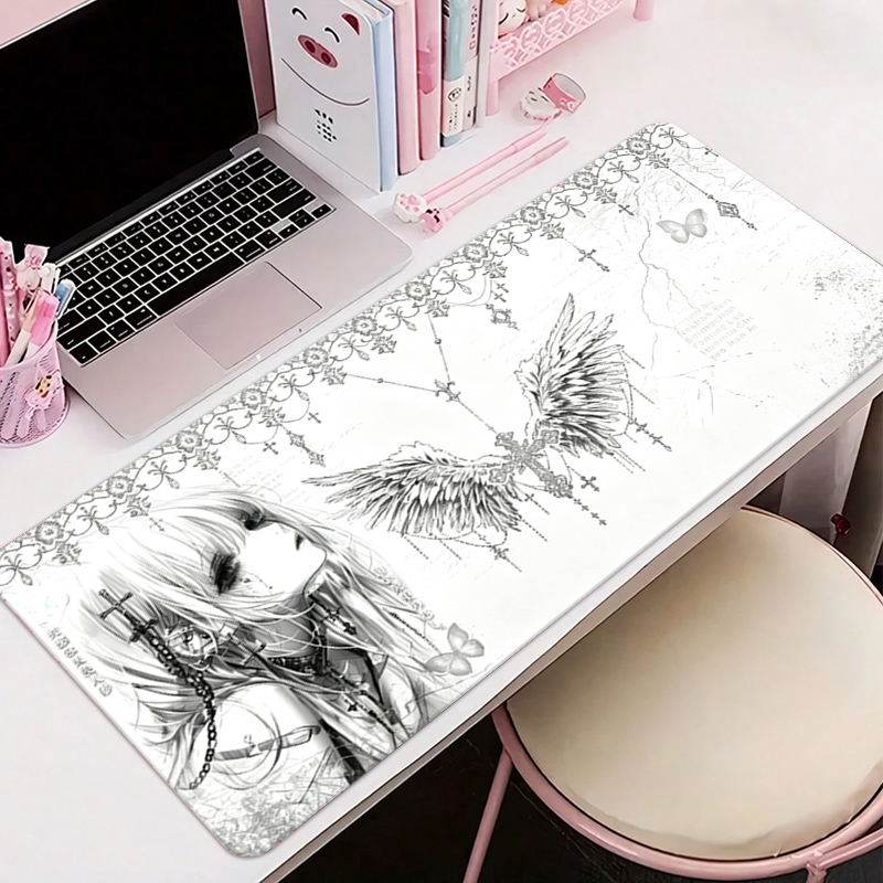 Gaming Accessories White - Leather Mousepad Black White Anime Aesthetics