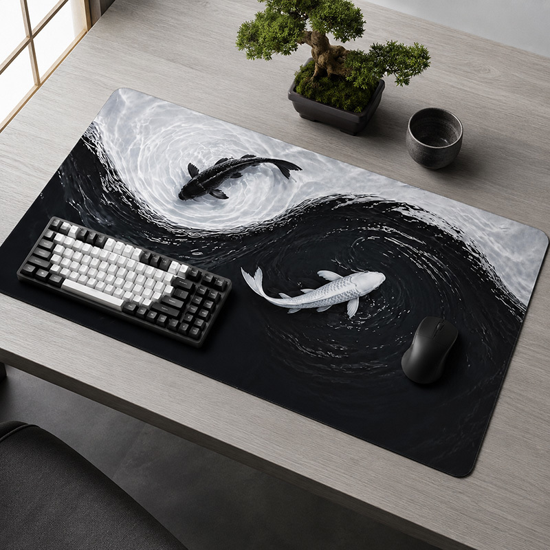 Gaming Accessories White - Black White Koi Mouse Pad Gamer